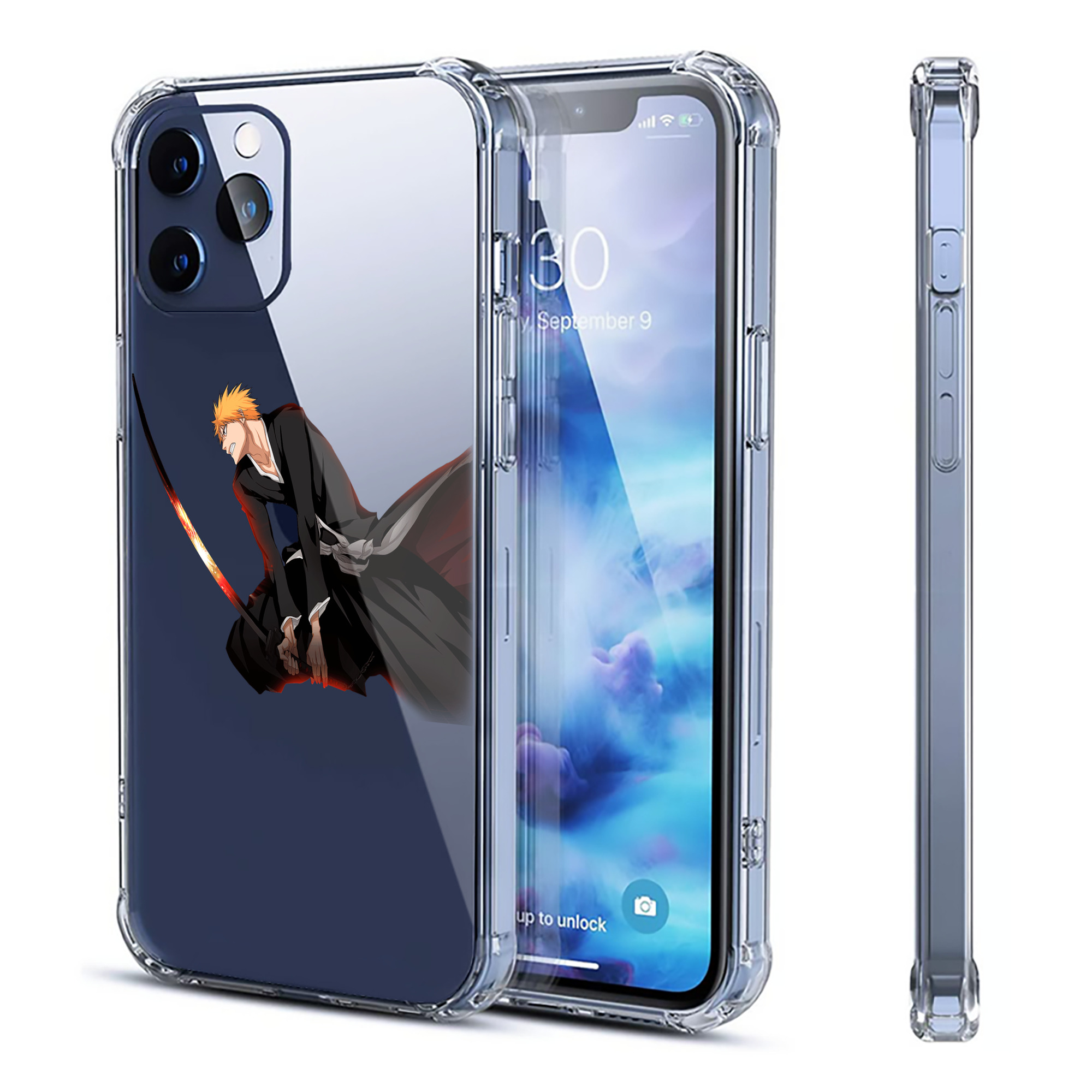 （画像用） ブリーチ 黒崎一護（くろさき いちご）BLEACH Kurosaki Ichigo 【iPhone 12シリーズ対応】透明スマホケース（クリアソフトケース）